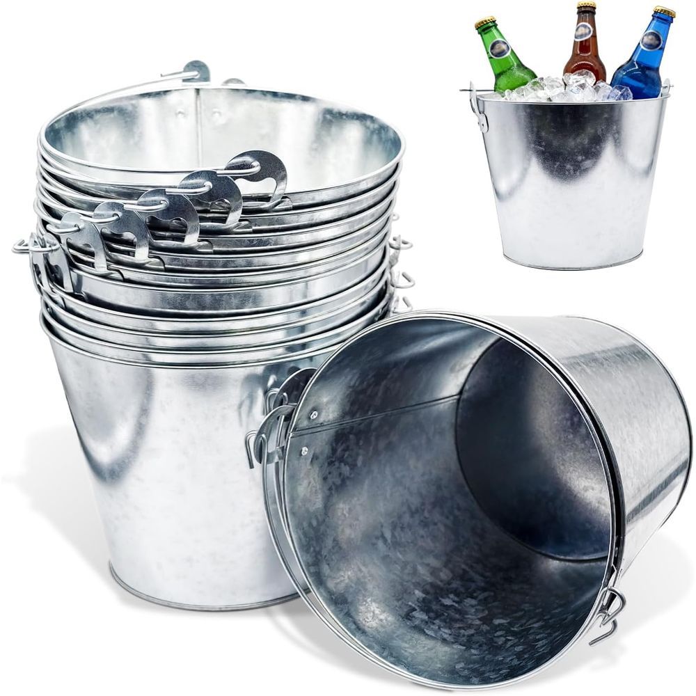 Ice Bucket Silver - 5L Silver Galvanized Metal Bucket with