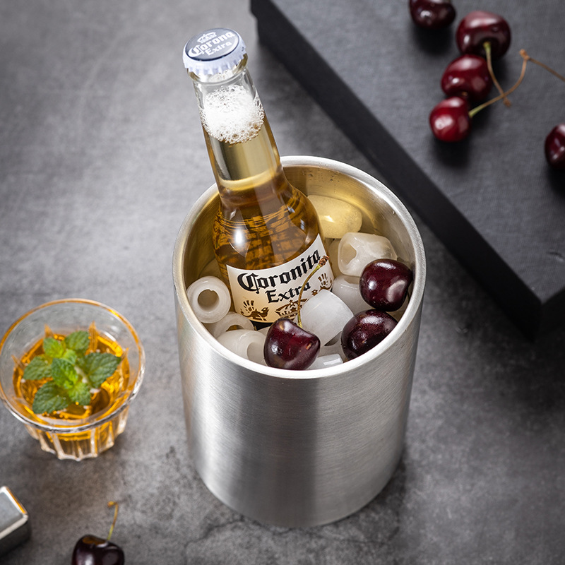 Ice Bucket Silver - Stainless Steel Double Wall Wine Cooler