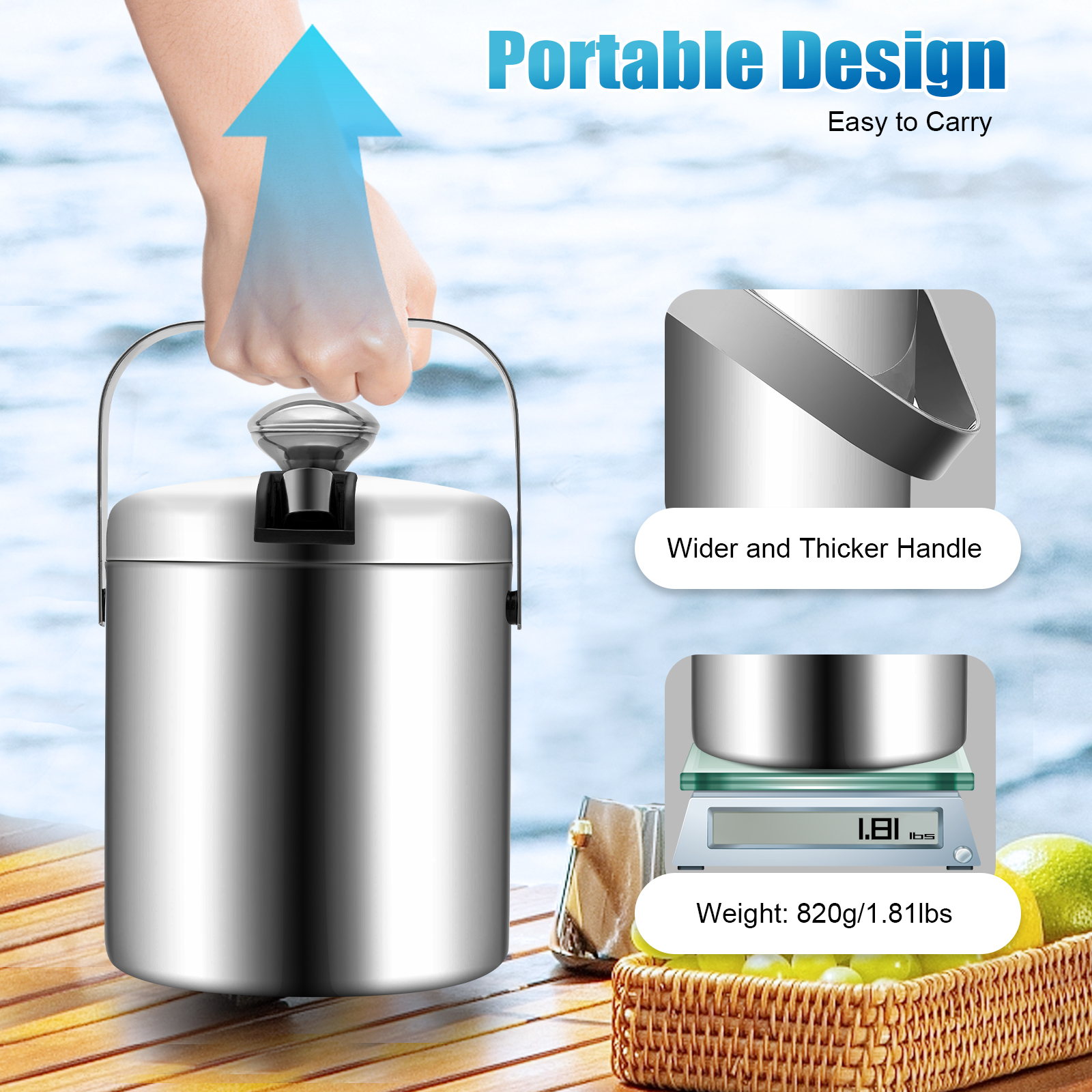 304 Double-Layer Stainless Ste - Ice Bucket Silver บทวิจารณ์และราคา