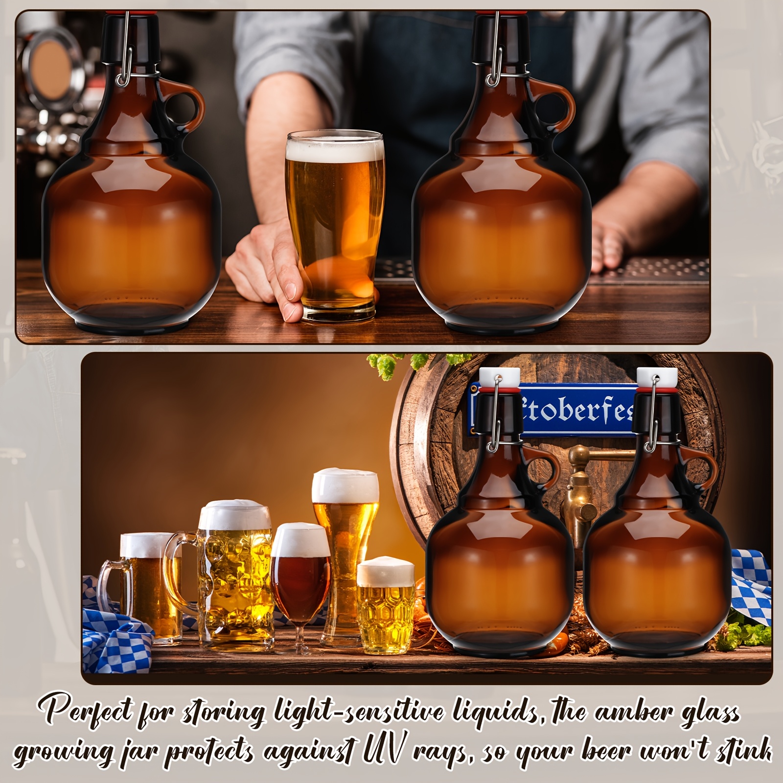 4pcs Amber Glass Growlers for  - Wine Beer And Cider บทวิจารณ์และราคา